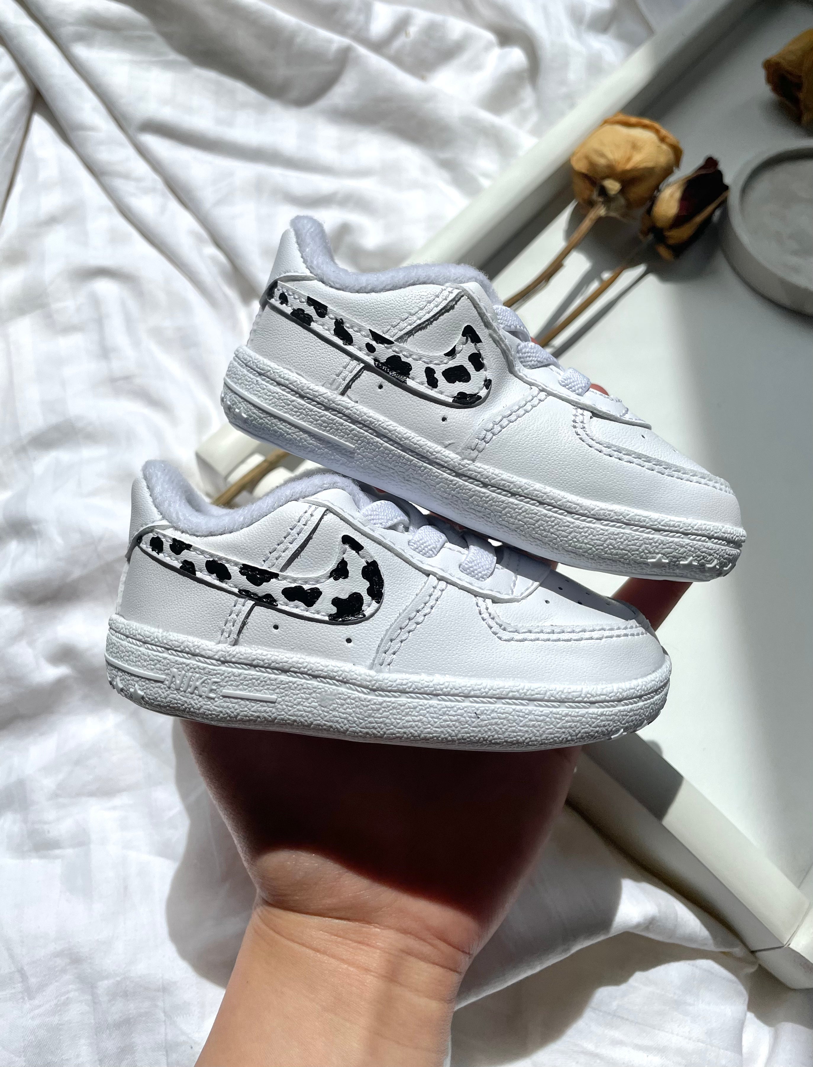 Pink Dripping With Cow Print Custom Air Force 1 Baby Toddler 